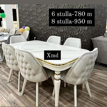 Masa və oturacaq dəstləri: Qonaq otağı üçün, Yeni, Açılmayan, Dördbucaq masa, 6 stul — 6