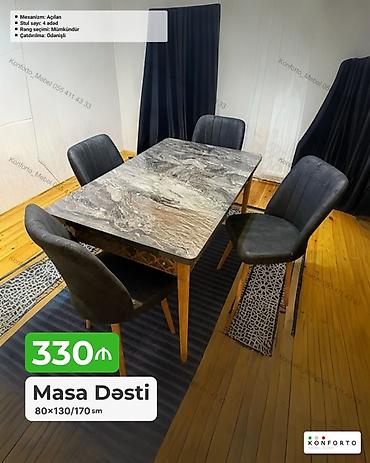 Masa dəsti – 80×130/170 sm - Mexanizm: açılan (masa ölçüsü 80×130
