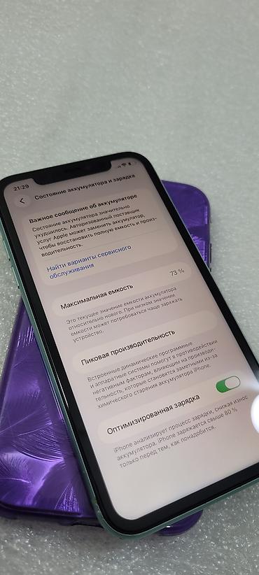 Apple iPhone: IPhone 11, Б/у, 128 ГБ, Зеленый, Чехол, 73 % — 7