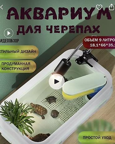 Аквариумы: Акватеррариум для черепах, 9 л (примерные размеры: 18,1 × 66 × 35 см) — 2