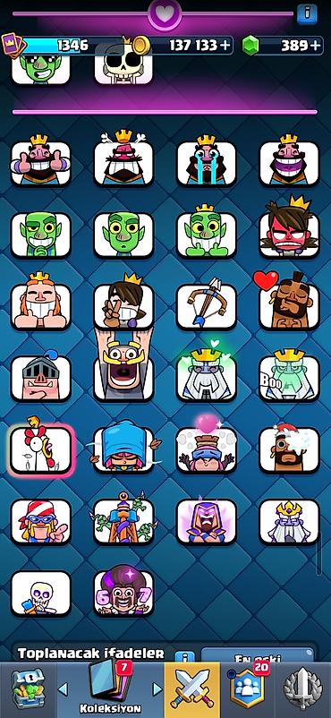 Kolleksiya kartları: Clash Royale hesabı - Kupa: 7519 - Kral Səviyyəsi: 1346 - Qızıl: 137 — 3