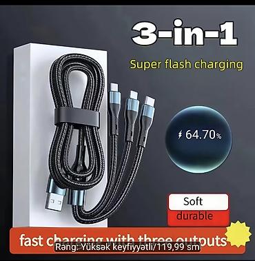 ana plata: 3-ü 1-də sürətli şarj kabeli - Giriş: USB-A - Çıxışlar: Lightning — 2