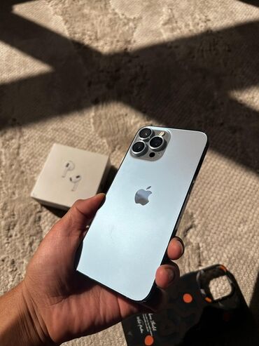 айфон 13 в бишкеке: IPhone 13 Pro Max, Колдонулган, 512 ГБ, Sierra Blue, Кулакчындар, 80 %