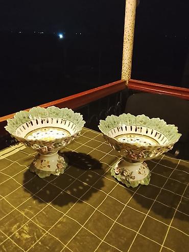 meyve sekilleri: Porselen meyvə/gül qabları dəsti - 2 ədəd dekorativ ayaqlı çanaq - — 1