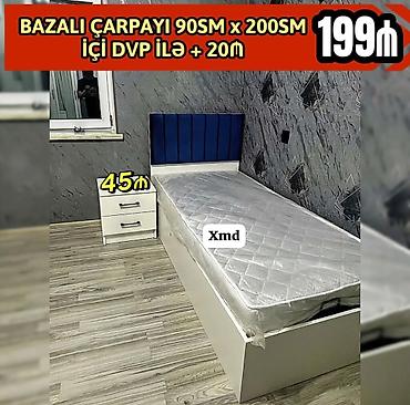 dvp: Bazalı tək çarpayı – ölçü: 90 sm x 200 sm. Başlıq hissəsi mavi rəngli — 1