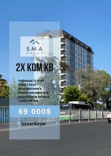 квартиры частные дома: 2 бөлмө, 72 кв. м, Элитка, 7 кабат, ПСО (өзү оңдоп түзөтүп бүтүү үчүн)