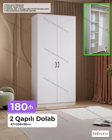 Mebel: 2 qapılı dolab – 47×200×90 sm Xüsusiyyətlər: - Material: 18 mm — 1