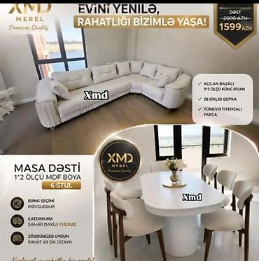 Masa və oturacaq dəstləri: Masa və 6 stul dəsti – Xmd • Komplekt: 1 yemək masası + 6 ədəd stul — 229