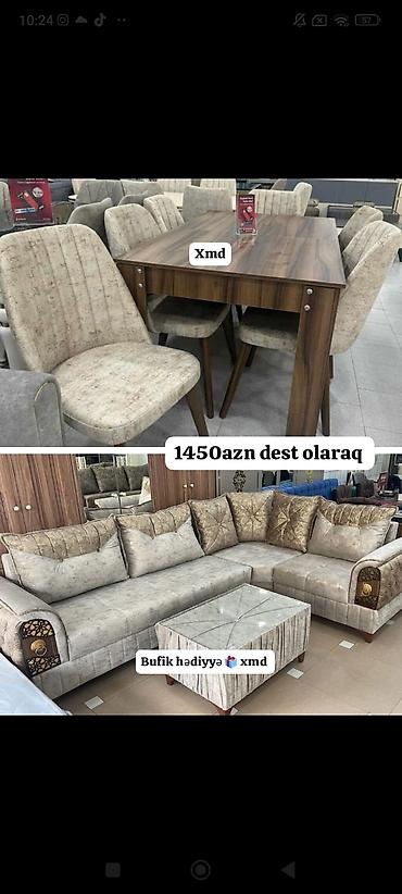 divan metbex: Mebel dəsti - Yemək masası və 6 ədəd stul: taxta rəngində, möhkəm — 1