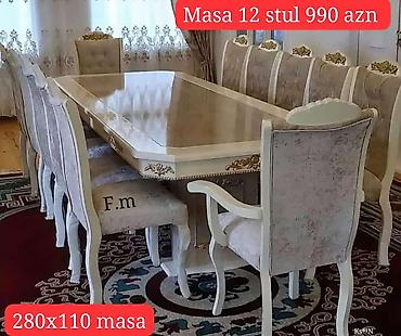 mebel stul: Qonaq otağı üçün, Yeni, Açılmayan, Dördbucaq masa, 12 stul — 1
