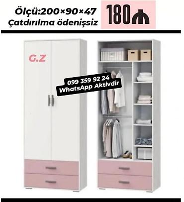 dolablar ucuz: İki qapılı paltar şkafı - Ölçü: 200 × 90 × 47 sm - Rəng: ağ korpus — 1