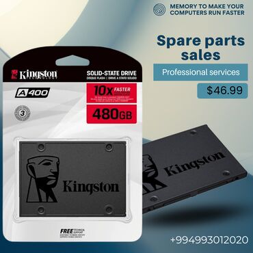 Masaüstü kompüterlər və iş stansiyaları: Daxili SSD disk Kingston, 480 GB, 2.5", Yeni