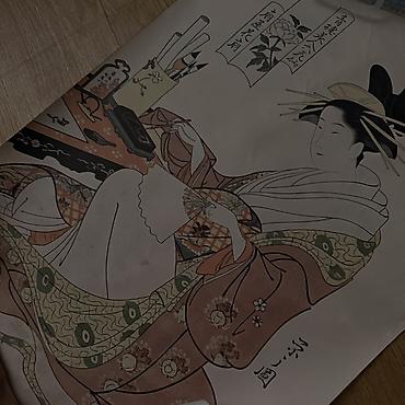 stol sekilleri: Ukiyo-e üslubunda yapon qravür reproduksiyası – /çərçivəsiz poster - — 2