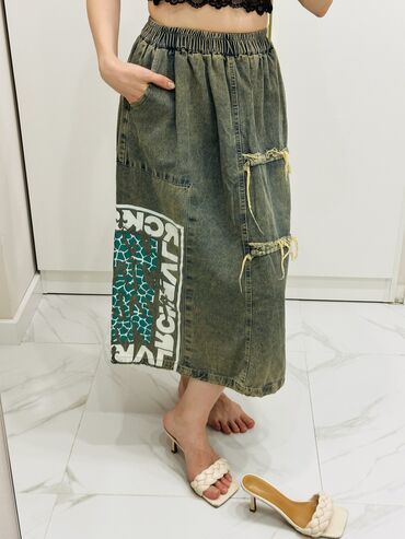 Юбки: Юбка, Модель юбки: Трапеция, Макси, Джинс, По талии — 11