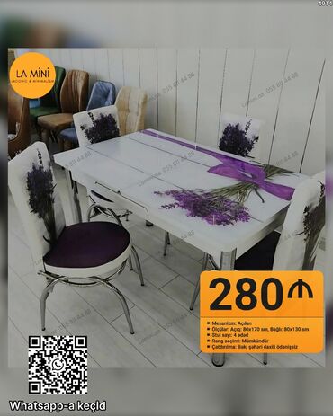 Komodlar: Mətbəx üçün, Açılan, Dördbucaq masa, 4 stul