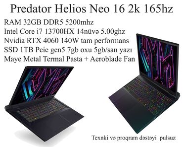 Acer: Yeni Acer Predator, 16 ", Intel Core i7, 1 TB, Ünvandan götürmə, Pulsuz çatdırılma