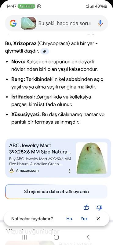 Личные вещи: Xrizopraz (Chrysoprase) – cilalanmış yarı‑qiymətli daş - Növ — 2