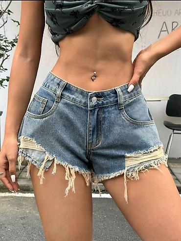 Şortlar: Qadınlar üçün cins şort - 26 Razmer - Model: aşağı bel, mini uzunluq — 5