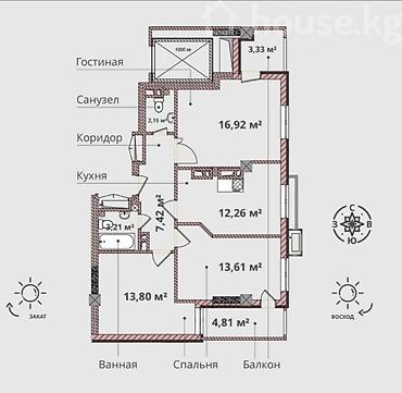 3 бөлмө, 75 м², Учкун мкр Элитка, 2 кабат, ПСО (өз алдынча бүтүрүү)