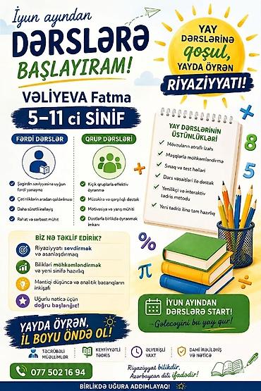 kompüterlər işlənmiş: Riyaziyyat yay dərsləri – 5–11-ci siniflər üçün Müəllim: Vəliyeva — 1