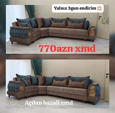 acilan kreslo: Künc divan dəsti – açılan və bazalı model. - L‑şəkilli geniş künc — 1