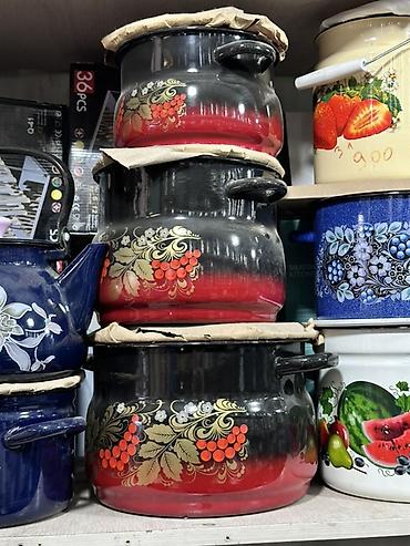 чугунный казаны: Набор эмалированных кастрюль с декоративным узором «рябина» - — 1