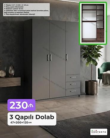 Mebel: 3 qapılı paltar dolabı - Ölçülər: 47 × 200 × 120 sm - Material: 18 — 1