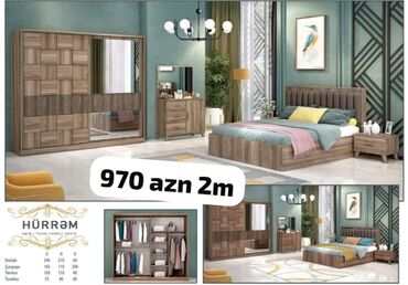 Yataq otağı dəstləri: İkinəfərlik çarpayı, Termo, Dolab, 2 tumba, Azərbaycan, Yeni — 3