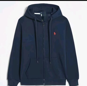 серая толстовка: Мужская худи polo темно-синяя. Размер L - Прямой крой - Капюшон с