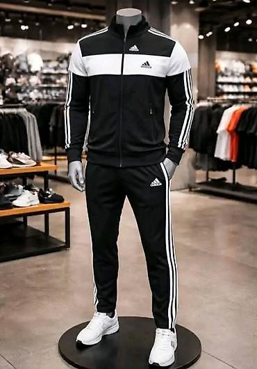 plisirani komplet: Trenerke muski komplet crno/beli ADIDAS. - Gornji deo visoka kragna sa — 1