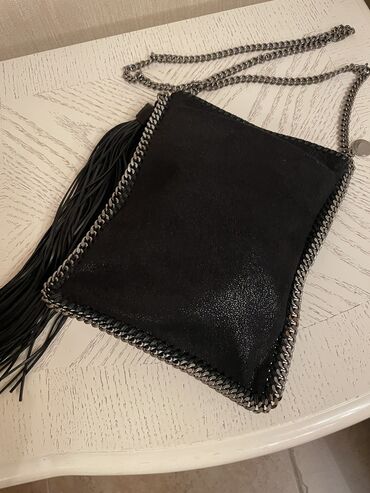 Сумки: Stella MacCartney-Женская сумка, цвет черный замша, размер 20/25 в