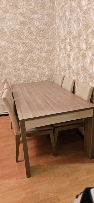 embawood masalar: Qonaq otağı üçün, İşlənmiş, Açılmayan, Dördbucaq masa, 6 stul, Azərbaycan