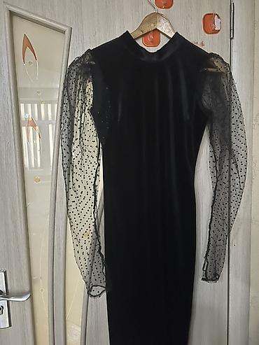 mexmer parca: Qara məxmər don – şifon qol detallı - Model: dizdən aşağı uzunluqda — 2