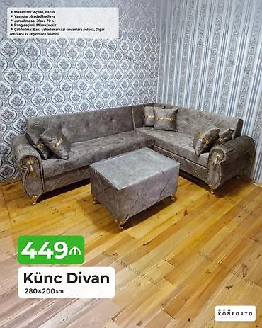 klassik divanlar: Künc Divan – 280×200 sm - Mexanizm: Açılan, bazalı (yataq funksiyası — 1