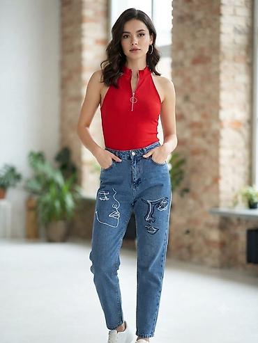 kastum şalvar modelleri: Qadın şalvar kolleksiyası - Model 1: Mavi “mom fit” cins şalvar — 1