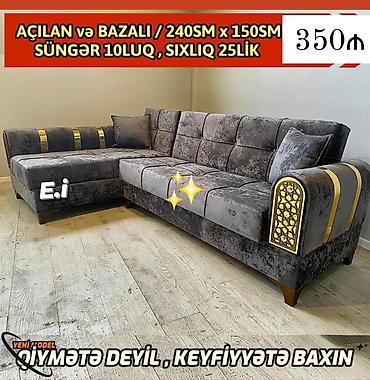 nills mebel: Açılan və bazalı künc divan - Ölçü: 240 sm x 150 sm - Süngər — 1