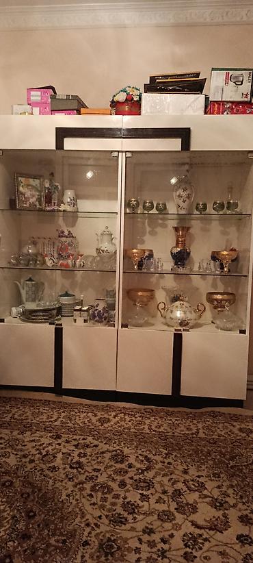 şkaflar ucuz: Ağ-qara rəng palitrasında, şüşə vitrinli iki qollu qonaq otağı — 2