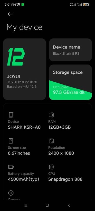 купить телефон black shark: Xiaomi, Black Shark 5, 256 ГБ, түсү - Кара, 2 SIM