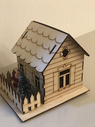 Bayram bəzəkləri: Taxta Yeni il dekoru – mini ev maketi - Material: kəsimli — 2