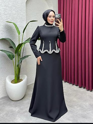 hicab donu: Zərif detallı, uzun qollu maxi ziyafət donu – hicab tərzinə uyğun — 8