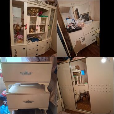 Столы и стулья: Двуспальная кровать, Шкаф, Трюмо, 2 тумбы, Б/у