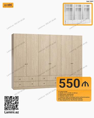 6 qapılı dolab – Kod: 13047 - Ölçülər: D 47 × H 200 × E 240 sm -