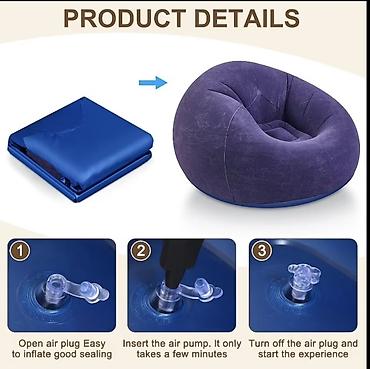mini kreslo: 🛋️ Premium Flocked Şişmə Kreslo / Mini Divan Rahatlıq + yumşaq — 4