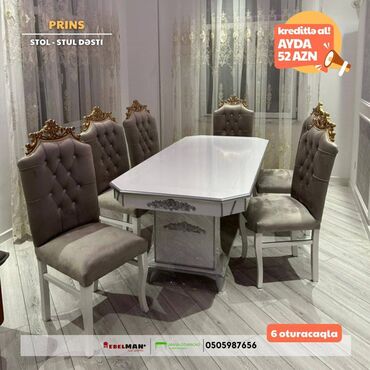 Masa və oturacaq dəstləri: Qonaq otağı üçün, Yeni, Açılmayan, Dördbucaq masa, 6 stul — 7