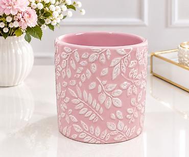 mega maxi bastenski set: Keramička saksija/žardinjera – roze, reljefni listovi - Materijal — 1