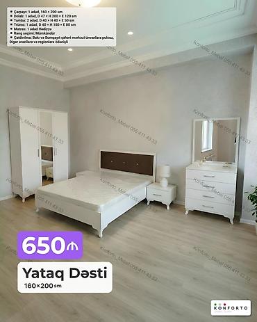 Ev və bağ: Yataq Dəsti – 160×200 sm Komplektin tərkibi və ölçülər: - Çarpayı: 1 — 1