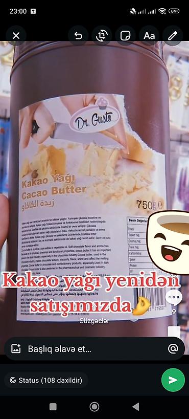 Dr. Gusto Kakao Yağı – 750 q - Tərkib: Saf kakao yağı (Cacao Butter) lalafo.az -da Dr. Gusto Kakao Yağı – 750 q - Tərkib: Saf kakao yağı (Cacao Butter)