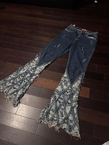 Qadın geyimləri: Qadınlar üçün denim şalvar – unikal dizayn 36/38 - Model: geniş ətəkli — 1