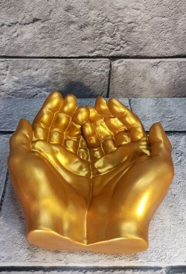 слепок рук: Кашпо Руки Давида, высокопрочный материал, золотистый