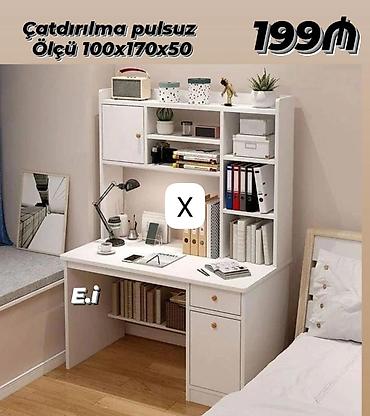Ağ rəngli funksional yazı masası və üst rəfli modul - Ölçü